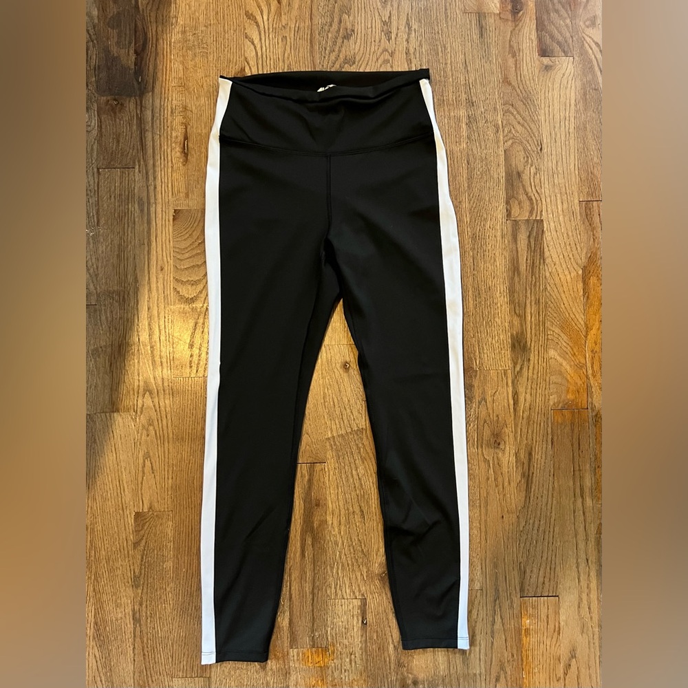 Avia Black White Stripes Womens Leggings Large Black White